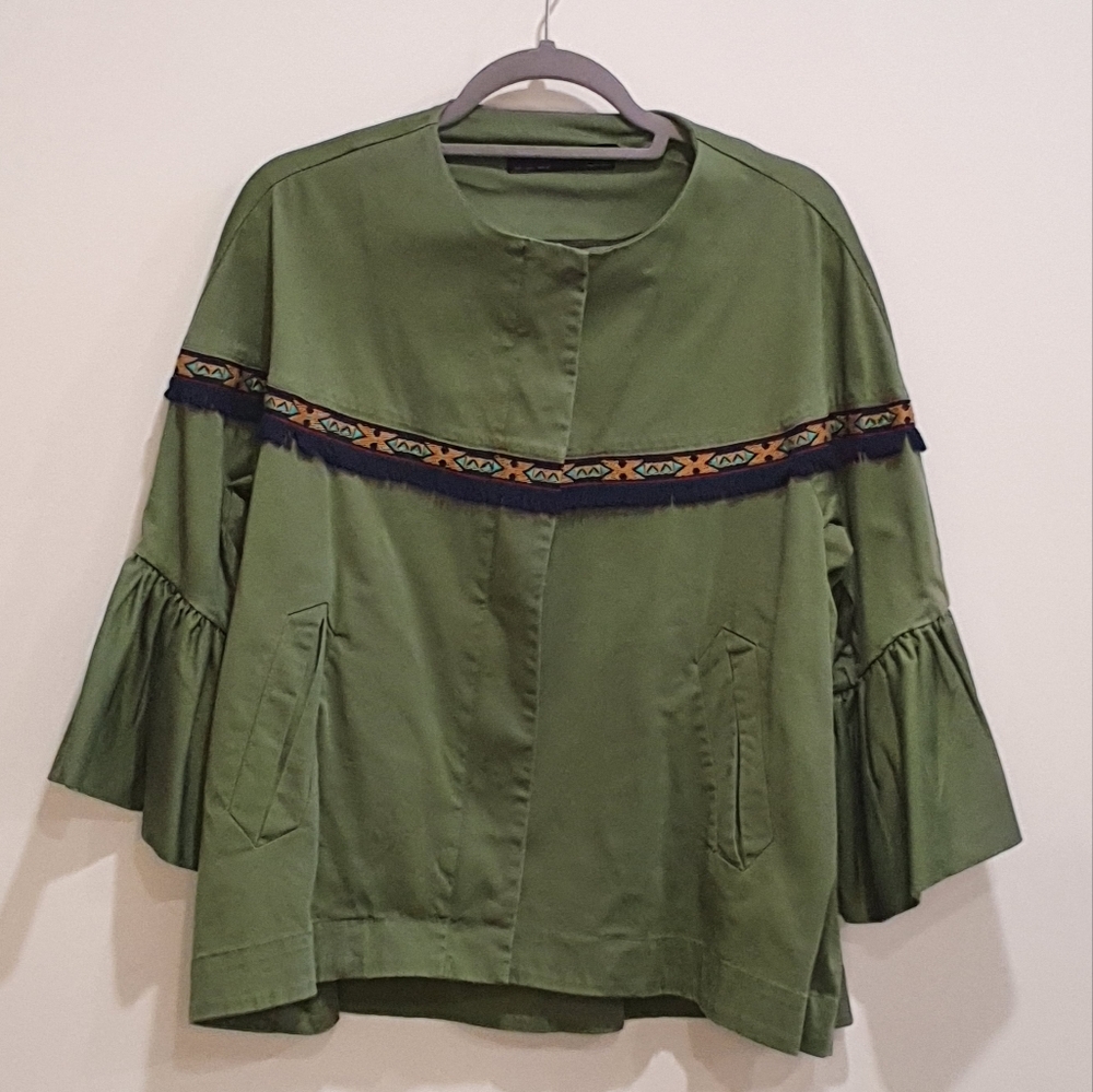 Zara olive army green bell sleeve jacket, size large